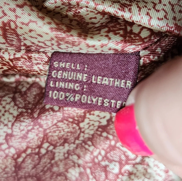 Guess Leather Jacket Burgundy With Black Metallic Shine Size Small - Picture 17 of 17